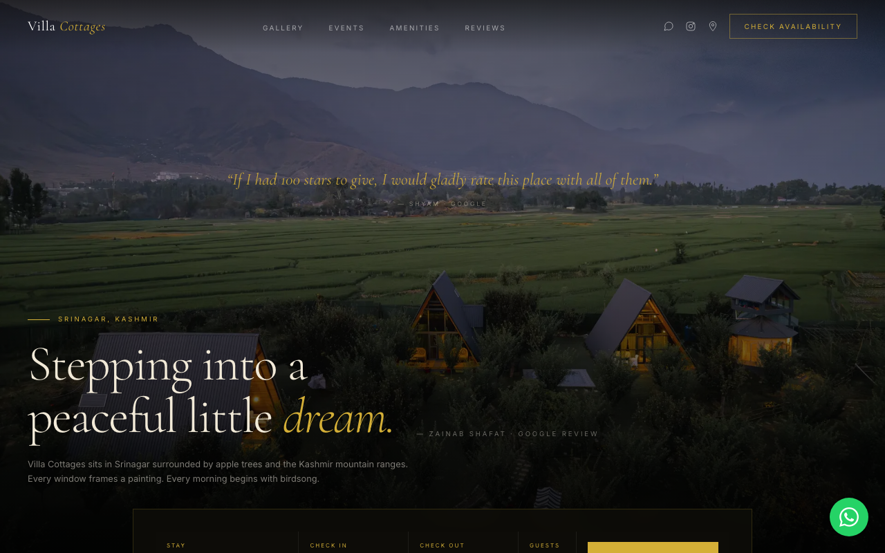 Villa Cottages — Full-stack booking platform for a Kashmir boutique stay